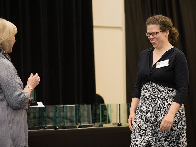 <span style="font-size:10px"> Dr. Watkins receives her award </span>